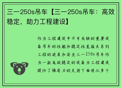 三一250s吊车【三一250s吊车：高效稳定，助力工程建设】