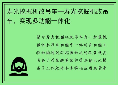 寿光挖掘机改吊车—寿光挖掘机改吊车，实现多功能一体化